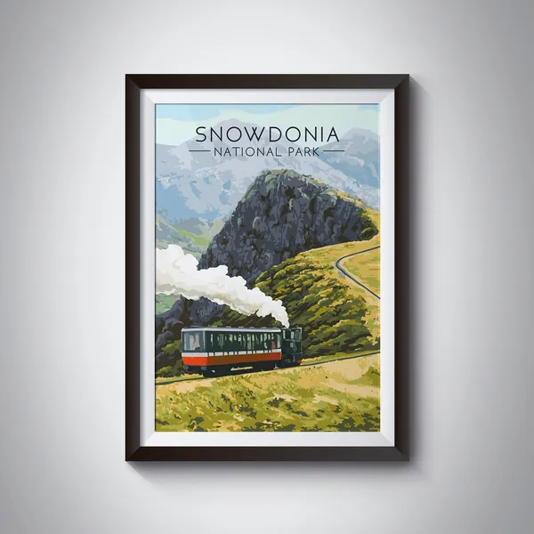Snowdonia National Park Travel Poster, Wales Steam Train