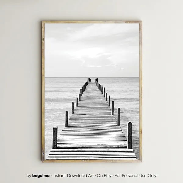 Wooden Pier Sea Landscape Photography Art Print