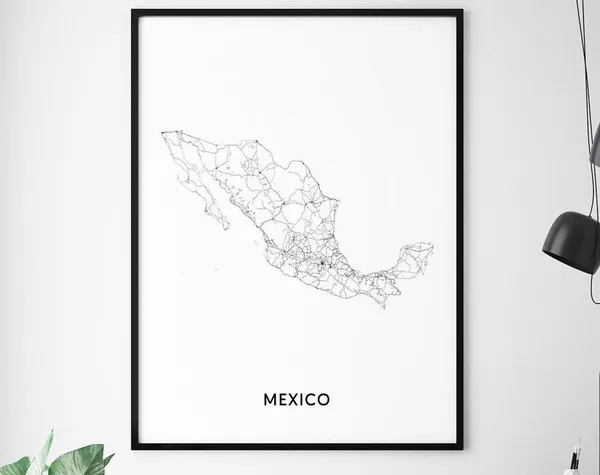 Mexico Map Print, Black White Modern Office Decor