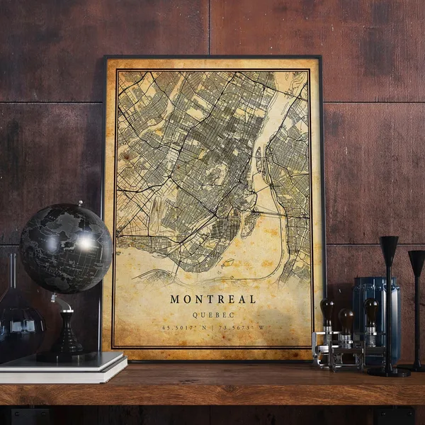 Montreal Vintage Map Poster, Rustic Quebec Travel