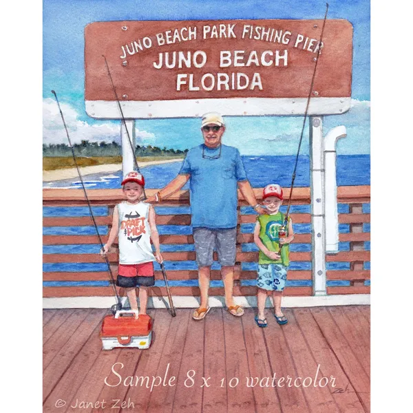 Custom Watercolor People Portrait, Beach Landscape Art Print