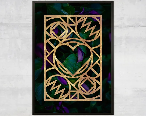 Golden Hearts Love Abstract Floral Art Print