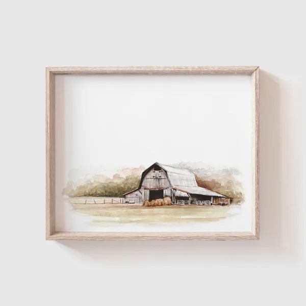 Barn No 5 Watercolor Art Print, Modern Farmhouse