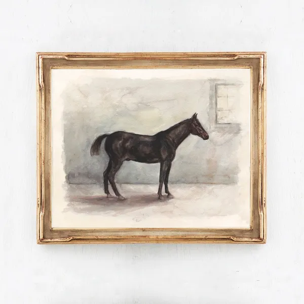 Chester Black Horse Watercolor Art Print
