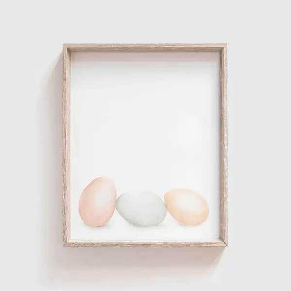Egg Trio Watercolor Print, Modern Farmhouse Style