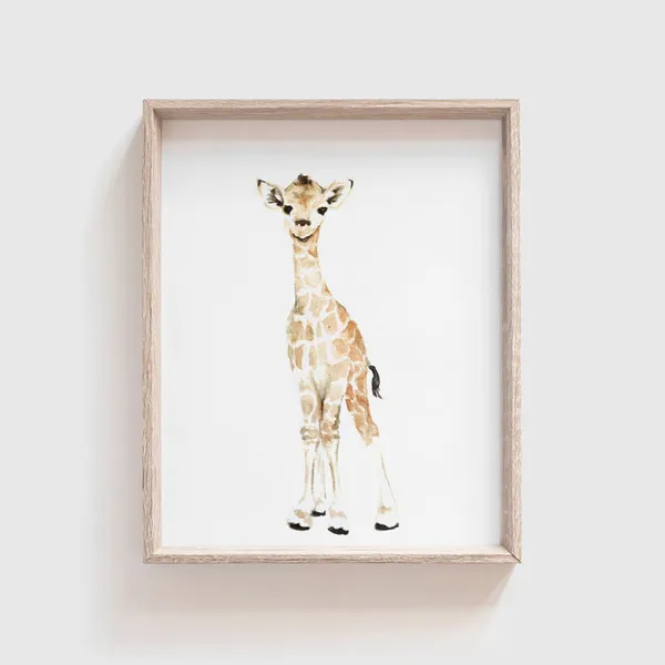Giraffe Art Print, Safari Watercolor Baby Giraffe