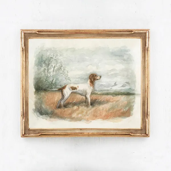 Winston English Pointer Dog Painting, Vintage Art Print
