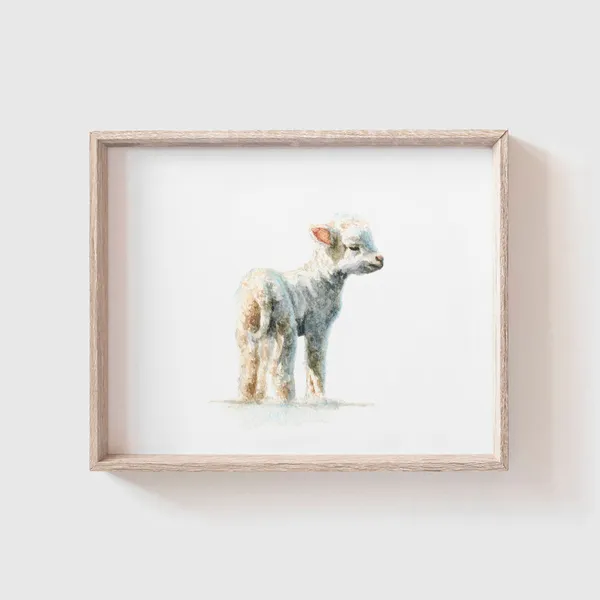 Lamb Watercolor Art Print, Baby Animal Painting