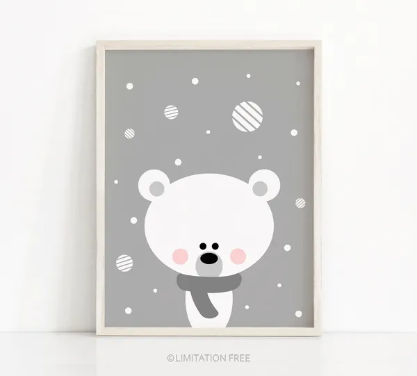 Polar Bear Christmas Decor Art Print, Holiday Print