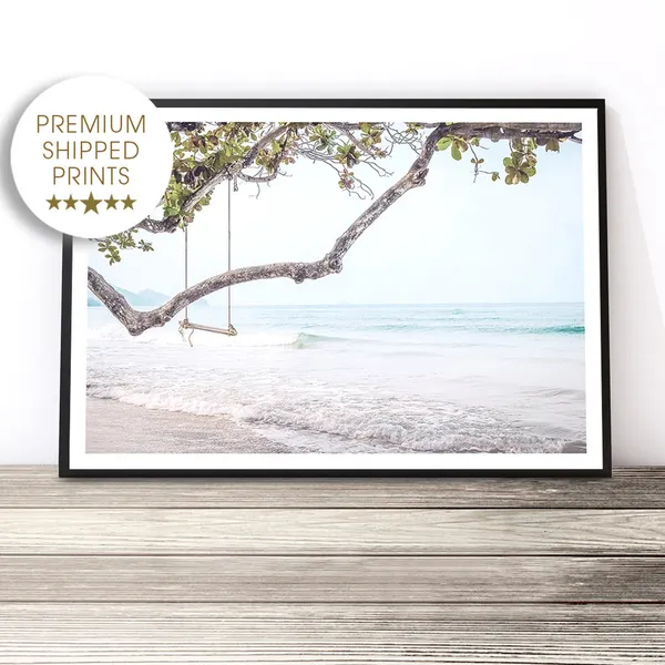 Beach Swing Coastal Art Print, Tropical Beach House