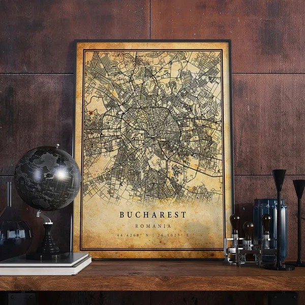 Bucharest Vintage Map Poster, Antique Rustic Travel Print