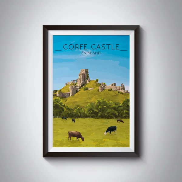 Corfe Castle Vintage Travel Poster, Dorset England