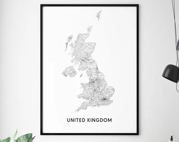 United Kingdom Map Print, Contemporary Modern Poster