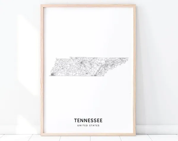 Tennessee Map Print, Modern State Road Art Poster