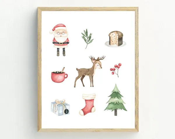 Christmas Santa Deer Tree Holiday Art Print