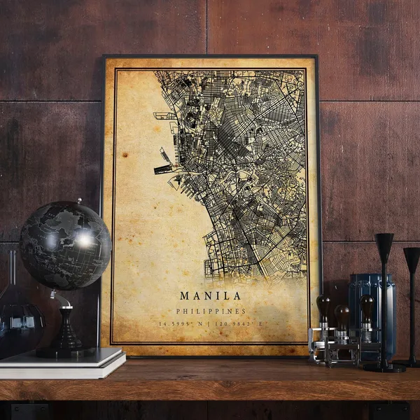 Manila Vintage Map Poster Print, Rustic Home Decor