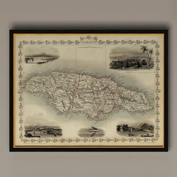 Vintage Old Map Of Jamaica, Antique Map Print