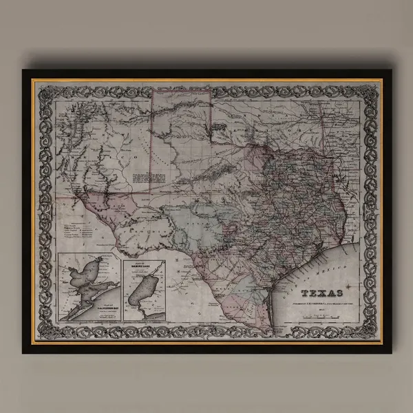 Texas Vintage State Map Art Print, Travel Poster
