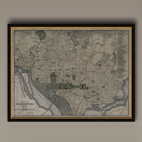 Washington DC Vintage Map, City Travel Poster