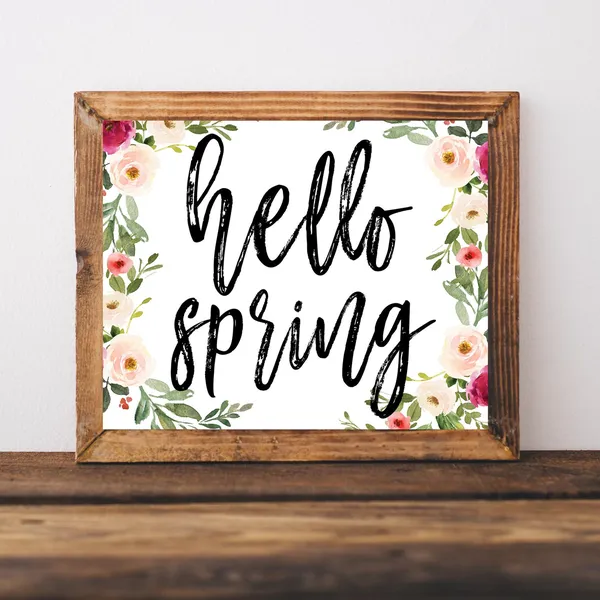Spring Hello Sign Floral Farmhouse Art Print