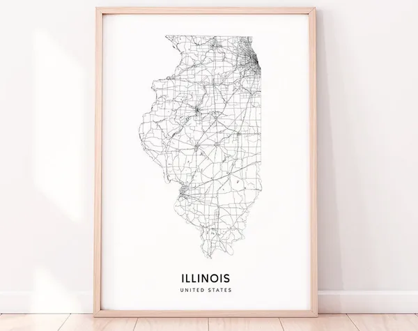 Illinois Map Print, Modern Minimalist Poster