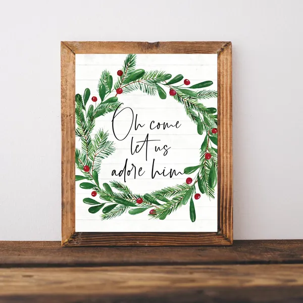 Oh Come Let Us Adore Him Christian Christmas Art Print