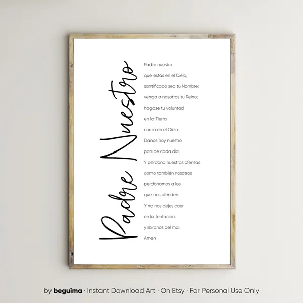 Padre Nuestro Spanish Christian Prayer Poster Print