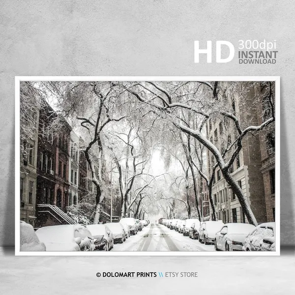 New York Upper East Side Under Snow Christmas Art Print