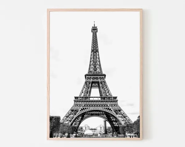 Eiffel Tower Black and White Art Print, Paris