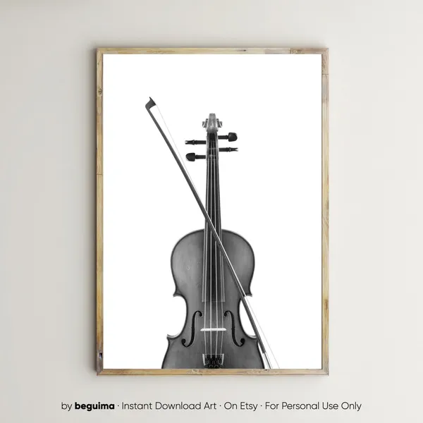 Violin Music Wall Art Print, Black and White