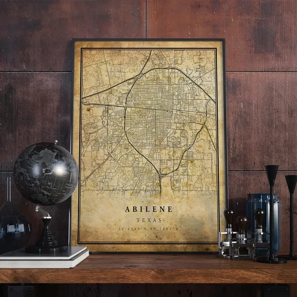 Abilene Vintage Map Poster, Rustic Texas Travel Art
