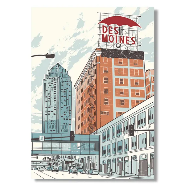 Des Moines Umbrella Greeting Card Art Print