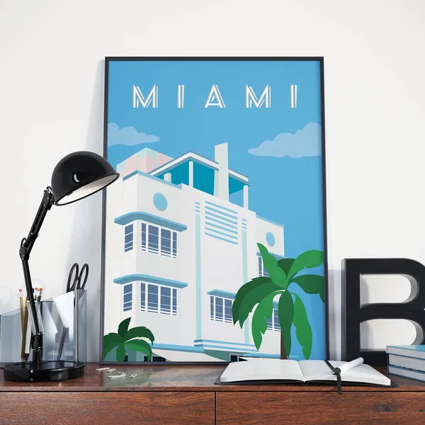 Miami Vintage Retro Travel Poster, Wall Art Print