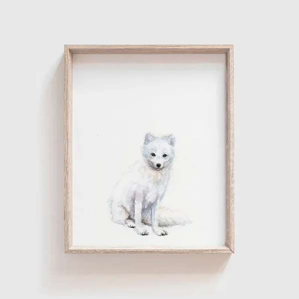Arctic Fox Watercolor Art Print, Nursery Decor