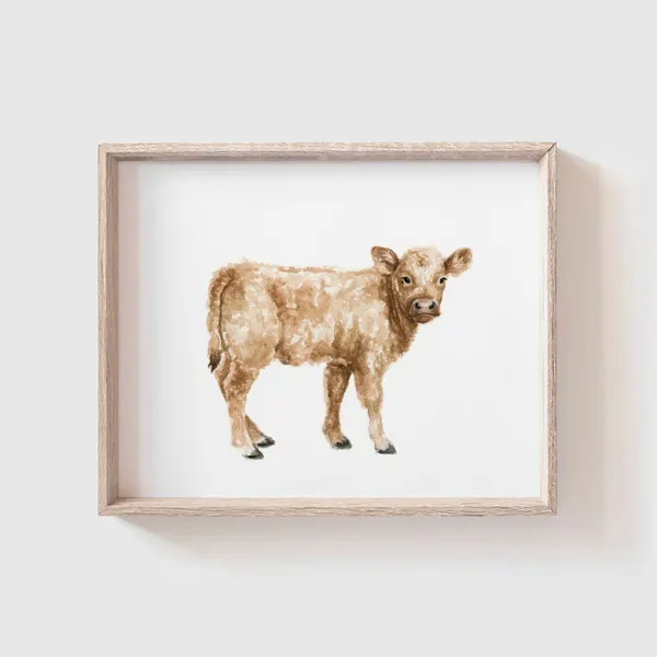 Brown Cow Baby Animal Art Print, Farm Nursery Decor