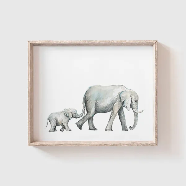 Elephants No. 2 Watercolor Art Print, Baby Room