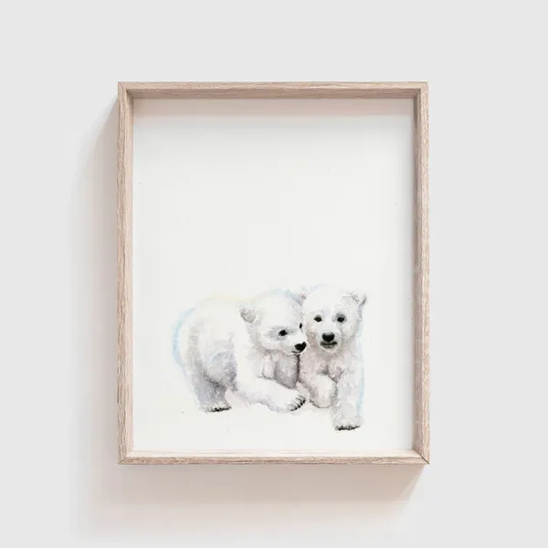 Polar Bear Cubs Art Print, Nursery Decor