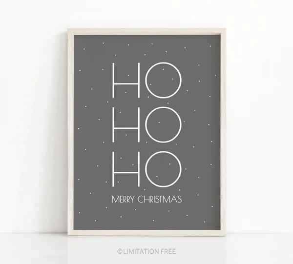 Instant Christmas Holiday Art Print, Grey Decor