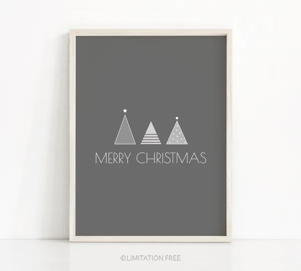 Christmas Print Art, Grey Holiday Wall Art Print
