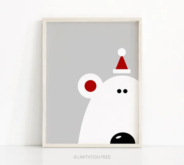 Polar Bear Christmas Art Print, Holiday Decor