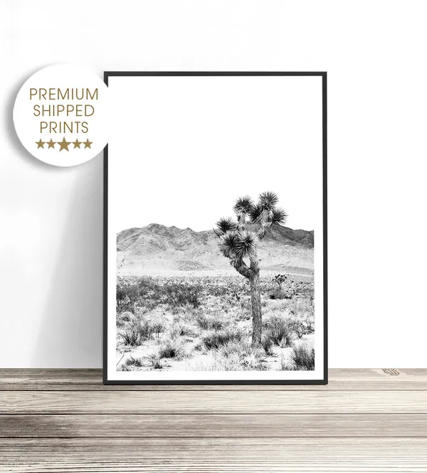Joshua Tree Black-and-White Desert Print, Travel Poster