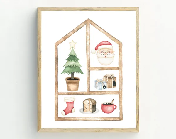 Christmas Tree Santa Stocking Gift Art Print