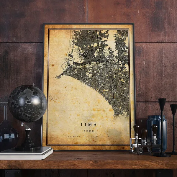 Lima Vintage Map Poster, Rustic Peru Travel Art