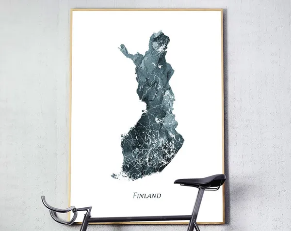 Finland Map Watercolor Poster, Home Office Decor