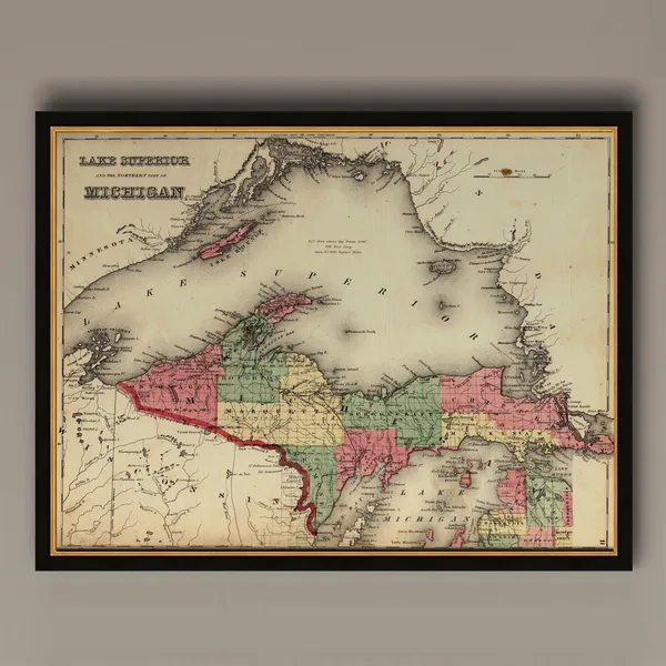 Map Of The Upper Peninsula Michigan 1873 Vintage Travel Poster