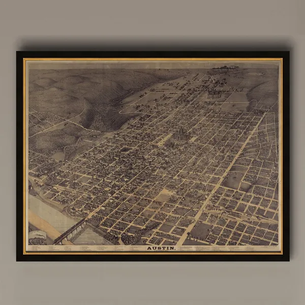 Austin Texas 1887 Vintage Map Print, Home Decor