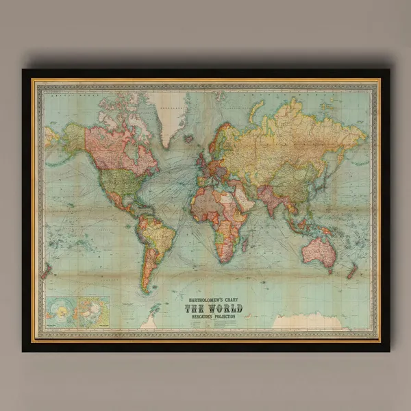 World Map Vintage Atlas 1914 Mercator Travel Poster