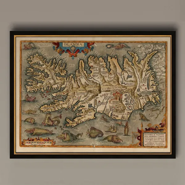 Old Map of Iceland Islandia 1542 Travel Poster