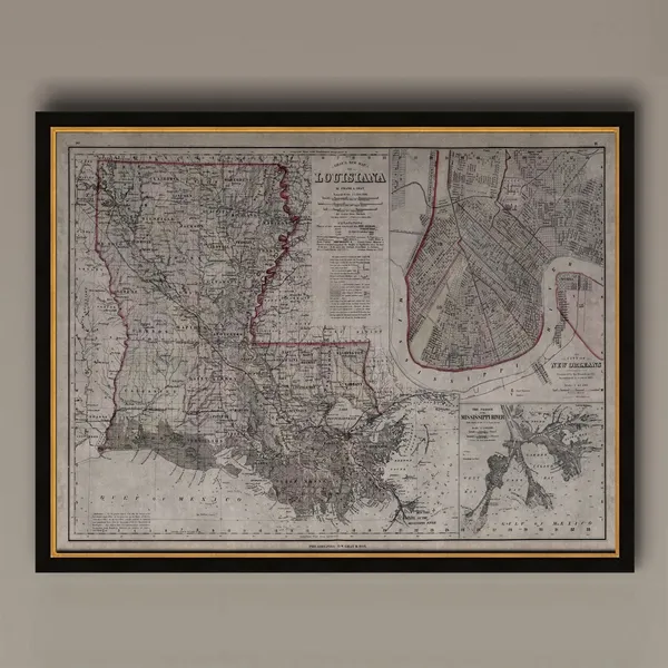 Louisiana Vintage Map Wall Art Print, 19th C