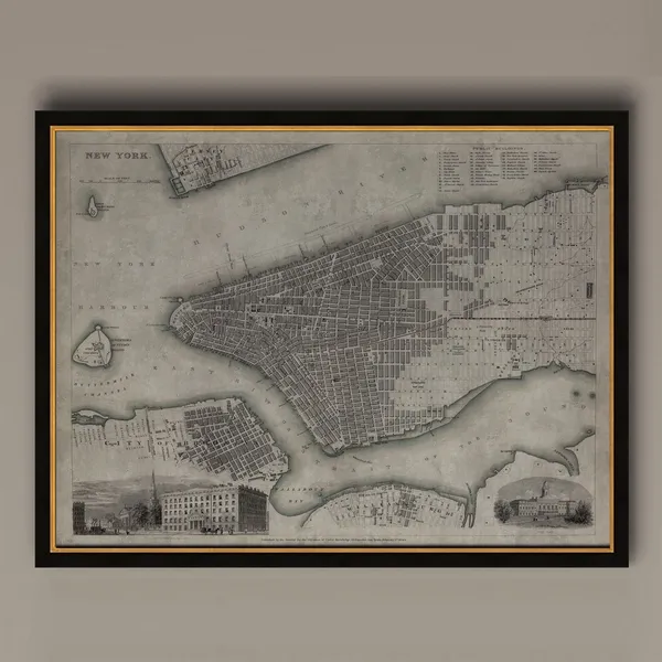 New York City Map Vintage Manhattan Island Art Print